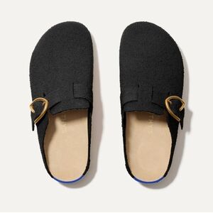 Black Slip-On Shoes with Gold Buckle
